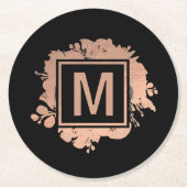 Imitate Rose Goldfolie Monogramm schwarz Runder Pappuntersetzer (Vorderseite)