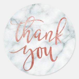 Imitate Rose Goldkalligraphie danke auf Marmor Runder Aufkleber