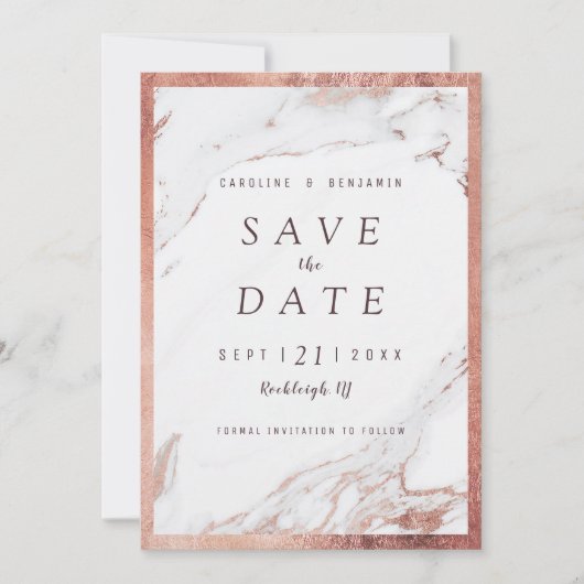 Imitate Rose Goldmarmor Luxus modern Save the Date (Vorderseite)