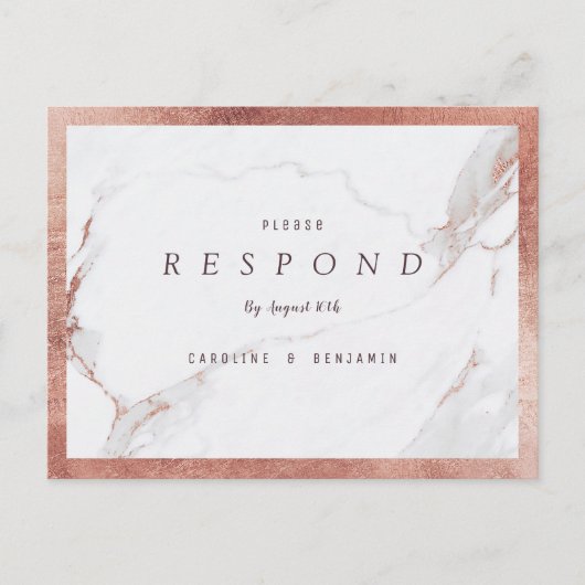 Imitate Rose Goldmarmor Luxus moderne Hochzeit RSV Einladungspostkarte (Vorderseite)