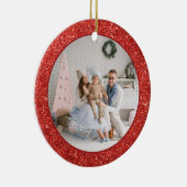 Imitate Roter Glitzer Foto Weihnachten Keramik Ornament (Rechts)