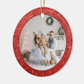 Imitate Roter Glitzer Foto Weihnachten Keramik Ornament (Links)