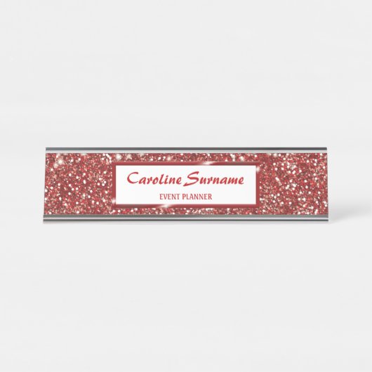 Imitate Roter Glitzer Textur Aussehen und Individu Schreibtischnamensplakette (Vorderseite )