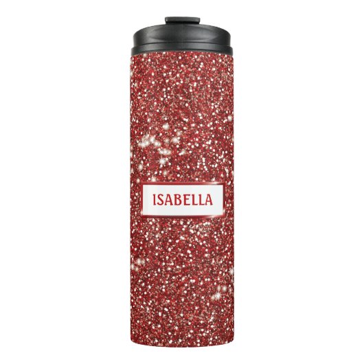 Imitate Roter Glitzer Textur mit Individuelle Name Thermosbecher (Vorderseite)