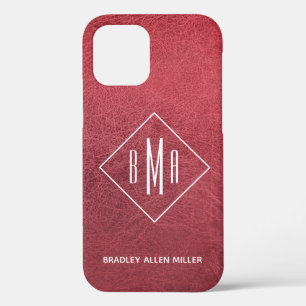 Imitate Rotes Leder Weißes Monogramm Personalisier Case-Mate iPhone Hülle