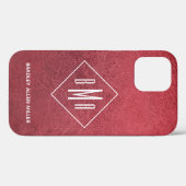 Imitate Rotes Leder Weißes Monogramm Personalisier Case-Mate iPhone Hülle (Rückseite (Horizontal))