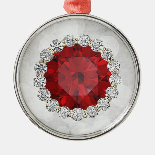 Imitate Ruby & Diamonds Silver Bokeh Ornament Aus Metall (Vorne)