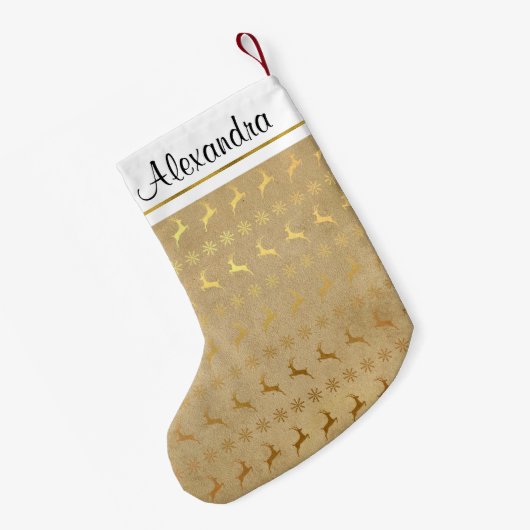 Imitate Rustikale Goldfräse Schneeflocke Monogramm Kleiner Weihnachtsstrumpf (Rückseite (Hängend))