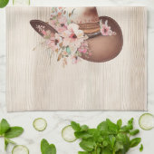 Imitate Rustikales Cream Wood Rosa Cowgirl Geschirrtuch (Gefaltet)