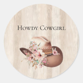 Imitate Rustikales Cream Wood Rosa Cowgirl Runder Aufkleber