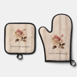 Imitate Rustikales Creme Rosa Rosenholz Ofenhandschuh & Topflappen-Set