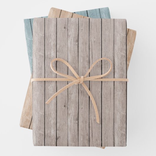 Imitate Rustikales Holz Braun Blau Geschenkpapier Set (Beispiel)