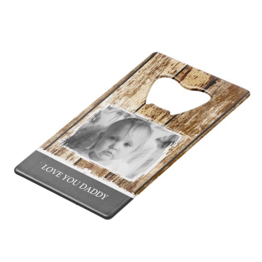 Imitate rustikales, verwittertes Holz 1 Foto Papa Geldbeutel Flaschenöffner (Rückseite Schrägansicht)