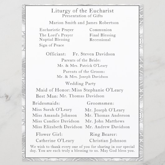 Imitate-Satin-Katholische Hochzeitsprogramm (Rückseite)