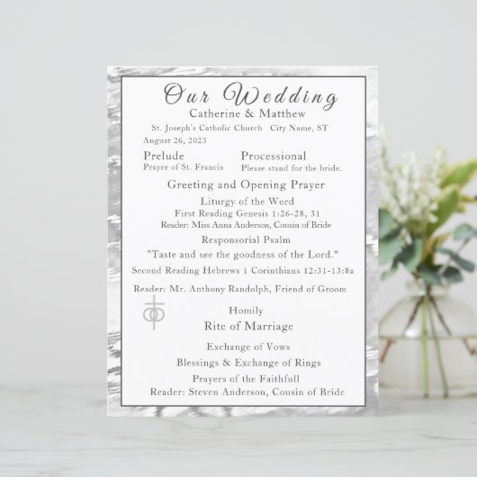 Imitate-Satin-Katholische Hochzeitsprogramm (Stehend Vorderseite)