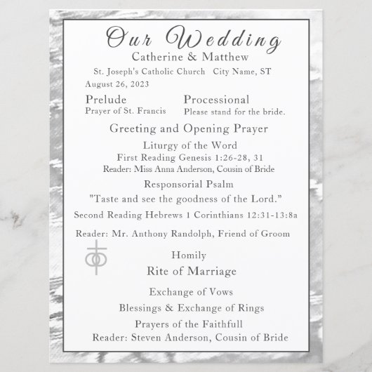 Imitate-Satin-Katholische Hochzeitsprogramm (Vorderseite)