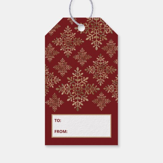 Imitate Schneeflocken auf Rot (nicht echter Boden) Geschenkanhänger (Rückseite)