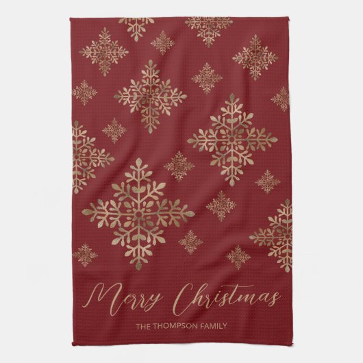 Imitate Schneeflocken auf Rot (nicht echter Boden) Geschirrtuch (Vertikal)