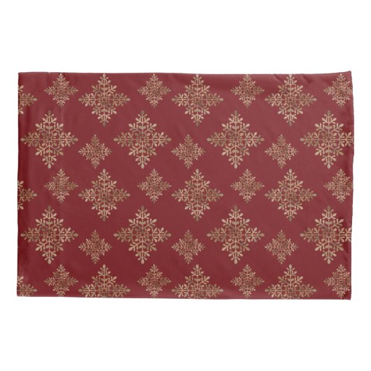 Imitate Schneeflocken auf Rot (nicht echter Boden) Kissenbezug (Rückseite-Links)