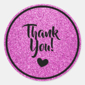 Imitate Schwarz und Rosa Glitzer Vielen Dank Runder Aufkleber (Vorderseite)