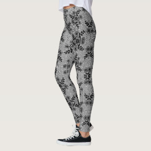 Imitate Schwarz-weiß Lace Fishnet Leggings Romanti