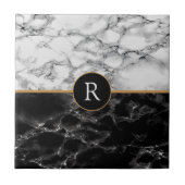 Imitate Schwarz-Weiß-Marmor - Ihr Letter Monogramm Fliese (Vorderseite)