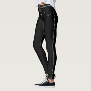 Imitate Schwarze Jeans mit Leggings mit weißem Str
