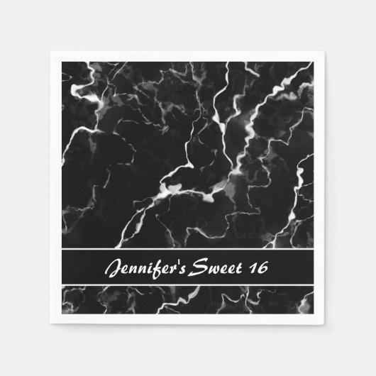 Imitate Schwarze Marmortextur Look Sweet 16 Geburt Serviette (Vorderseite)