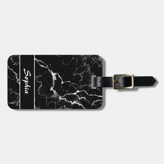 Imitate Schwarze Marmortextur mit benutzerdefinier Gepäckanhänger (Vorderseite horizontal)