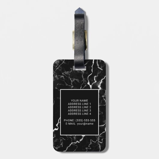 Imitate Schwarze Marmortextur mit benutzerdefinier Gepäckanhänger (Rückseite vertikal)