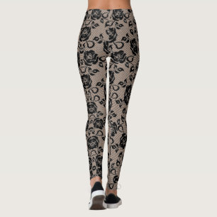 Imitate Schwarze Rose Spitzen Fischnetz Legierung  Leggings