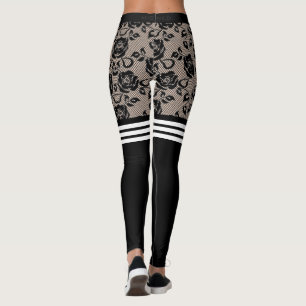 Imitate Schwarze Rose Spitzen Leggings Otk Socken