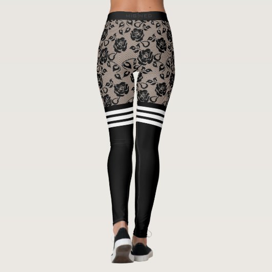 Imitate Schwarze Rose sprengen über Kniesocken Leggings (Rückseite)