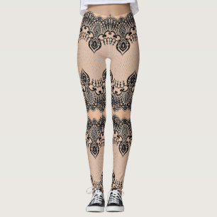 Imitate Schwarze Schnüre Leggings - Benutzerdefini