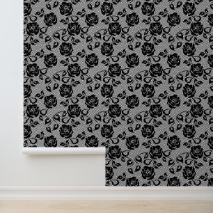 Imitate Schwarze Schnüre-Rose Tapete