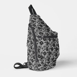 Imitate Schwarze Schnürsenkel mit Rose Fishnet Crossbody Bag