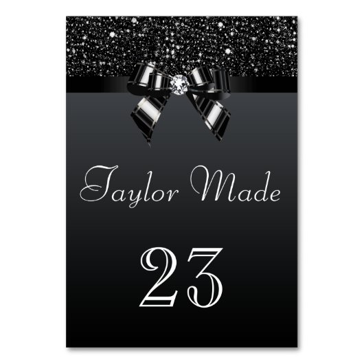 Imitate Schwarze Sequenzen und Bows Table Cards Tischnummer (Rückseite)