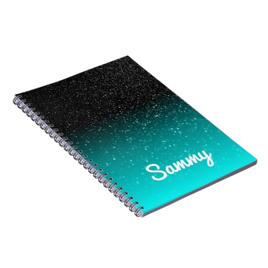 Imitate Schwarzer Glitzer und Aqua Ombre Personali Notizblock (Rechte Seite)