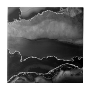 Imitate Schwarzer Marmor Agate Eleganter Silberner Fliese