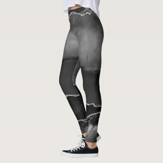Imitate Schwarzer Marmor Agate Eleganter Silberner Leggings (Links)
