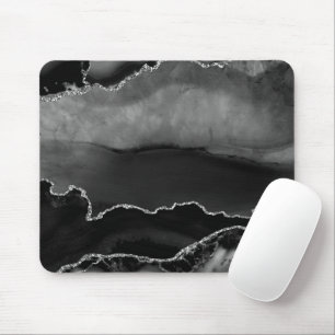 Imitate Schwarzer Marmor Agate Eleganter Silberner Mousepad