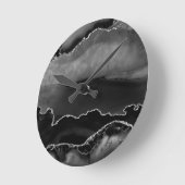 Imitate Schwarzer Marmor Agate Eleganter Silberner Runde Wanduhr (Winkel)