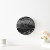 Imitate Schwarzer Marmor Agate Eleganter Silberner Runde Wanduhr (Zuhause)