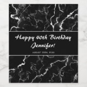 Imitate Schwarzer Marmor Texture Look - 40. Geburt Weinetikett (Einzelnes Label)