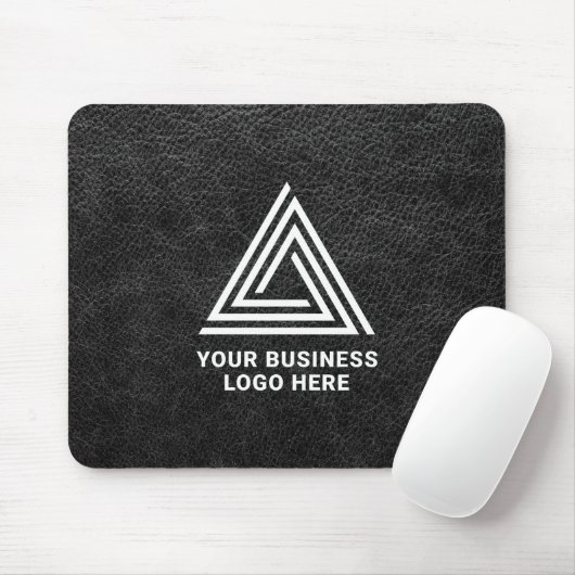 Imitate Schwarzes Leder Modernes Business-Logo Mousepad (Mit Mouse)