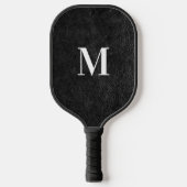 Imitate Schwarzes Leder Modernes Monogramm Pickleball Schläger (Vorderseite)