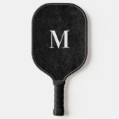 Imitate Schwarzes Leder Modernes Monogramm Pickleball Schläger (Rückseite)
