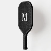 Imitate Schwarzes Leder Modernes Monogramm Pickleball Schläger (Links)