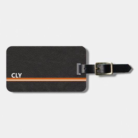 Imitate Schwarzes Leder Monogram Orange Bar Gepäckanhänger (Vorderseite horizontal)