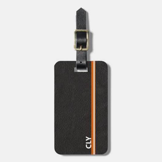 Imitate Schwarzes Leder Monogram Orange Bar Gepäckanhänger (Vorderseite vertikal)